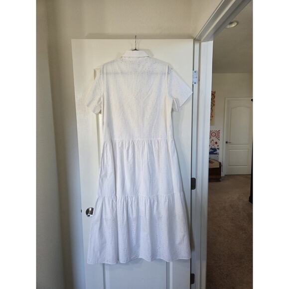 COS Flowy Cotton White Eyelet Beachy Vacation Tiered Midi Dress, Women's 10 - Picture 11 of 16